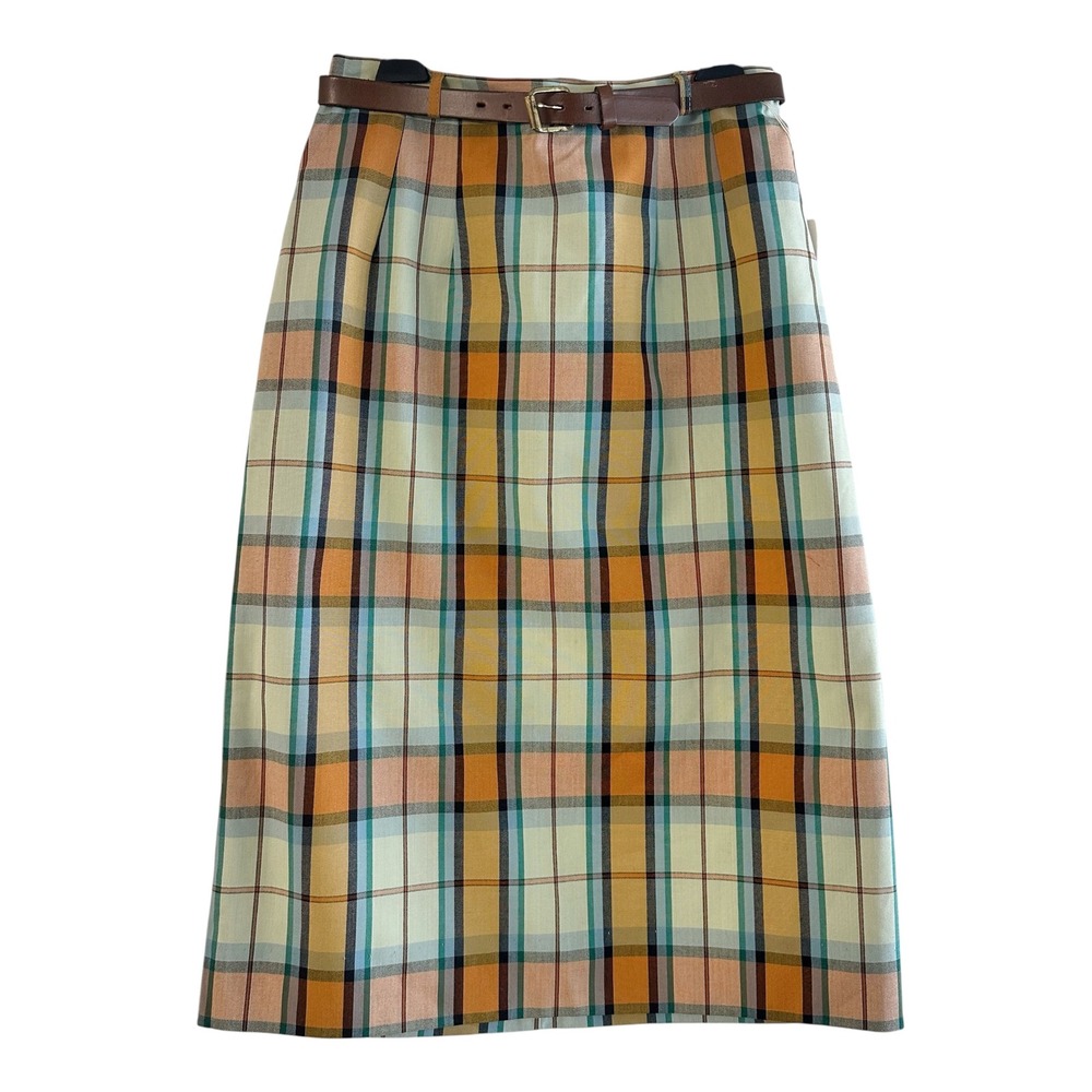 NWT VTG 60s Sears Koratron Multicolor Plaid Perma-Prest A-Line Belt Skirt W26